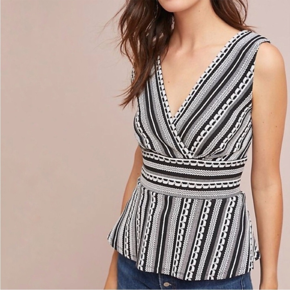 NEW Anthropologie Vanessa Virginia Black White Upton Peplum Top Small